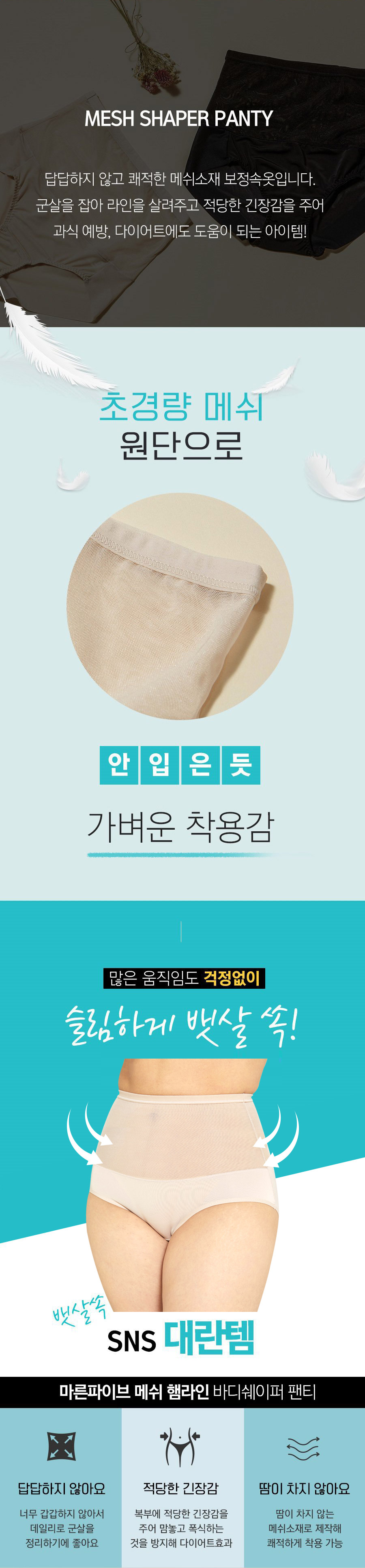 뱃살보정 바디쉐이퍼 메쉬 베이직 팬티 상세 이미지 2