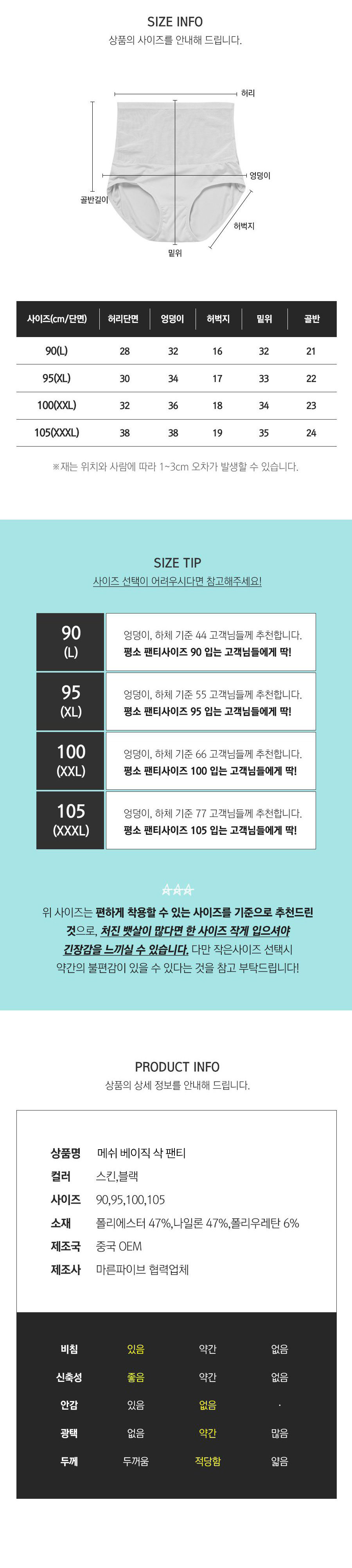 뱃살보정 바디쉐이퍼 메쉬 베이직 팬티 상세 이미지 16